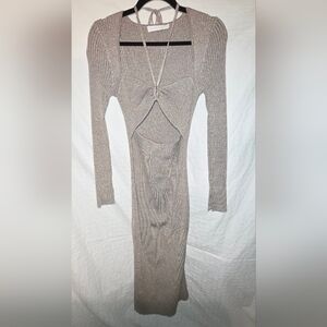 JONATHAN SIMKHAI Size Med Danika Knit Cut Out Midi Dress Coastal Heather Grey